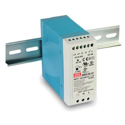 MEAN WELL MDR-40 40W Miniature DIN Rail Power Supply, 5V, 12V, 24V, or 48V Out